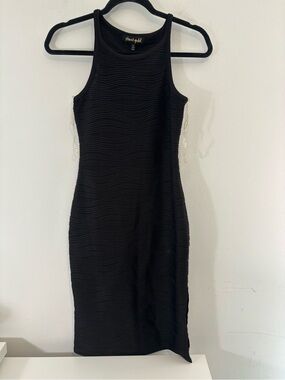 Planet Gold Womens Medium Black Fitted Ribbed Tank Midi Dress Cocktail